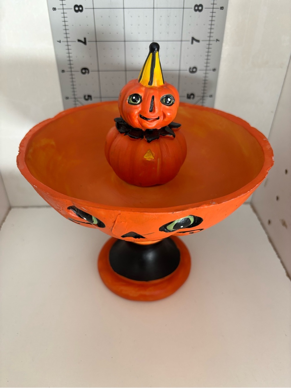 Orange Pumpkin Face Decorative Bowl - Halloween Home Accent - Picture 2 of 4